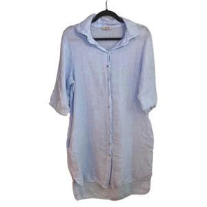 Marisa & Marie Light Blue Linen Button Front Shirt Dress